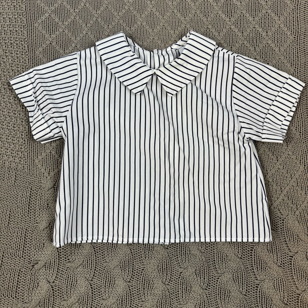 Vintage Alexis USA Made Striped Navy and White Button Back Collared Shirt ~ 2T